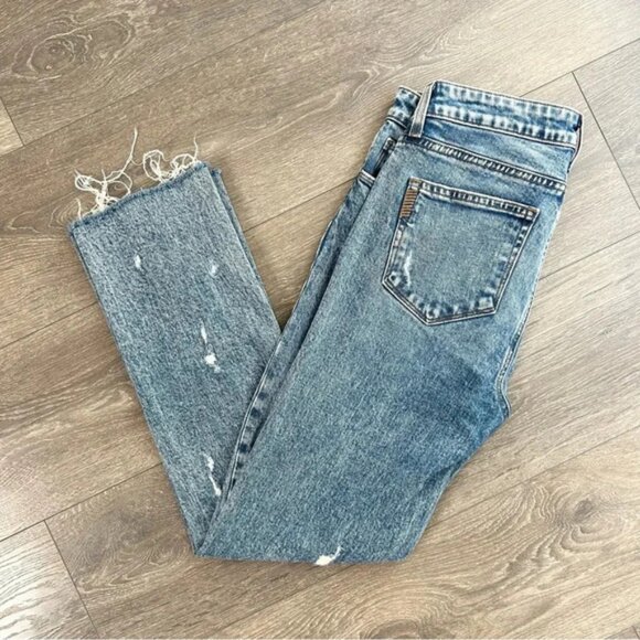 Paige Monica Jeans denim Straight Leg Frayed Hem Westlyn Distressed Size 27 - Picture 3 of 14